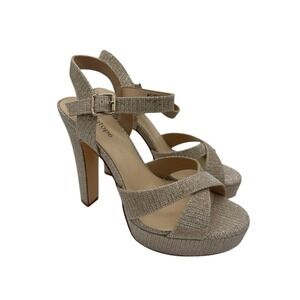 New Modatope Platform Sandals Heels Women's Size 9 M Gold‎ Champagne Strappy